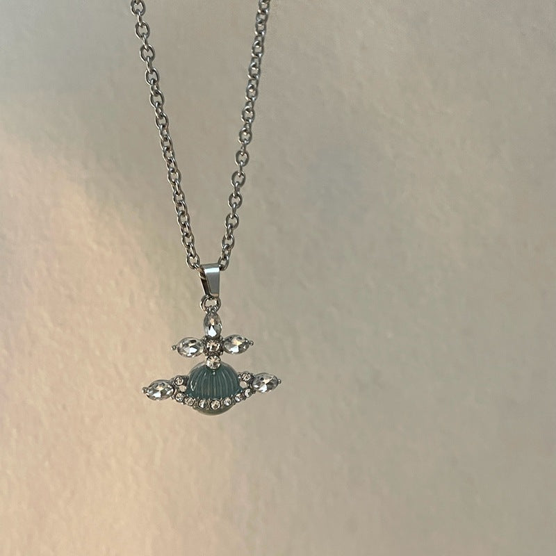 Rhinestone Planet Charm Necklace