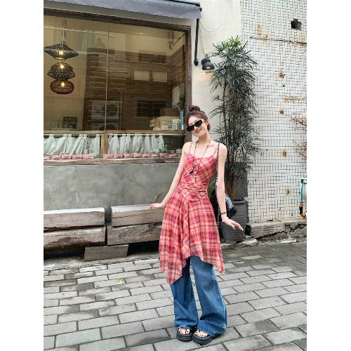 Checkered Strappy Dress Top