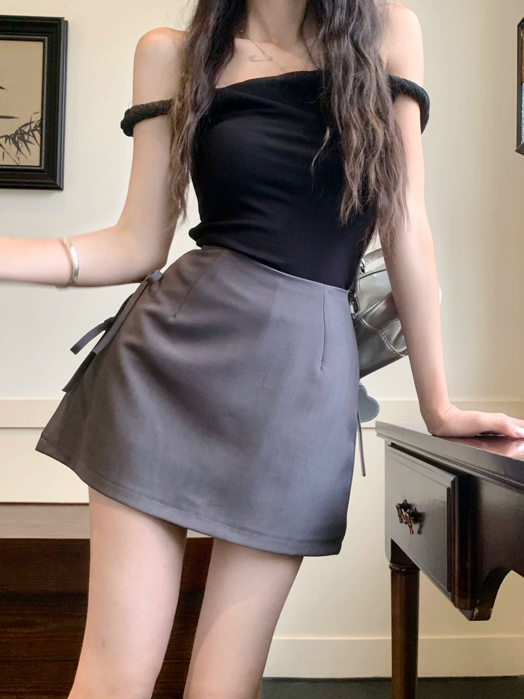 Bowknot Tie A-Line High-Waist Mini Skirt