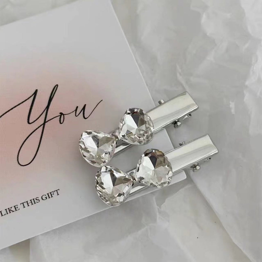 Silver Pink Crystal Hair Clips