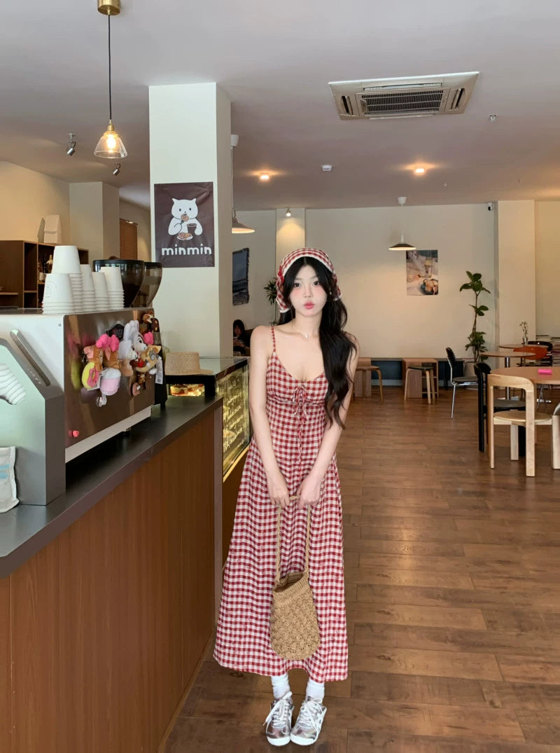 Checkered Open Back Dress
