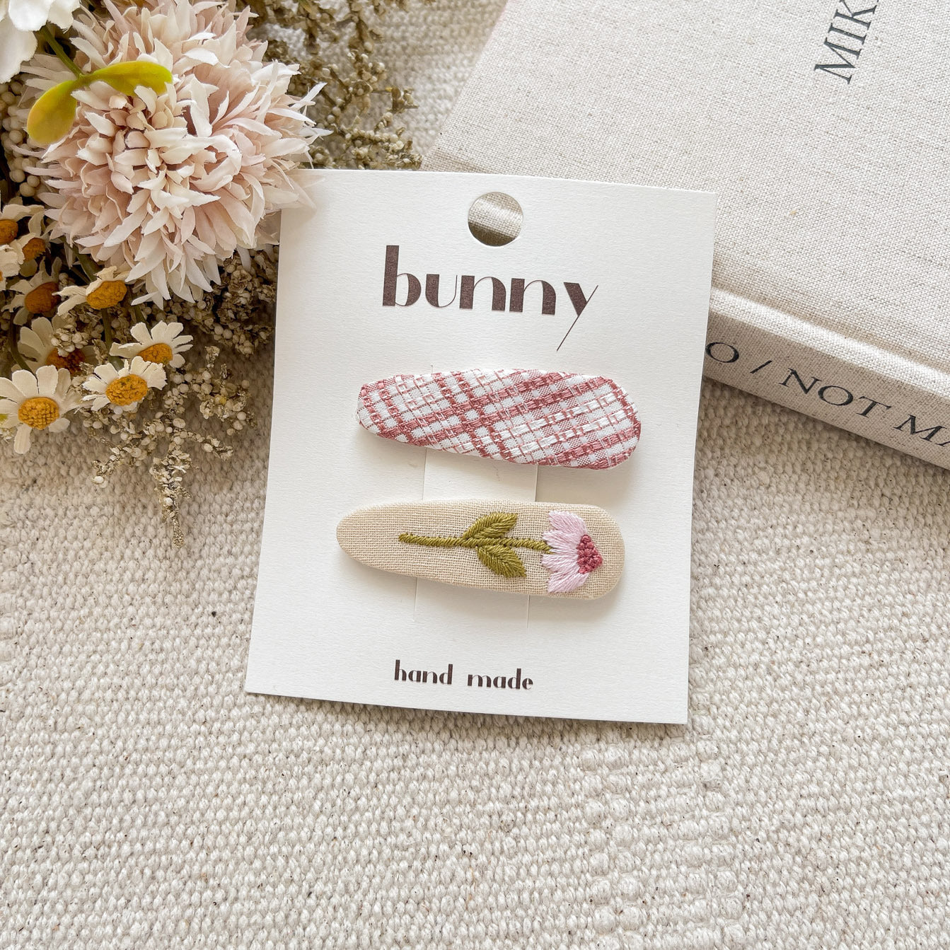 Handmade Pink Embroidered Hair Clips