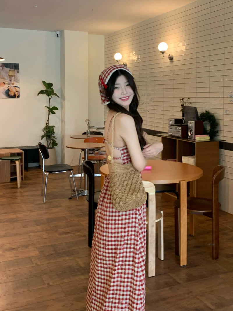 Checkered Open Back Dress