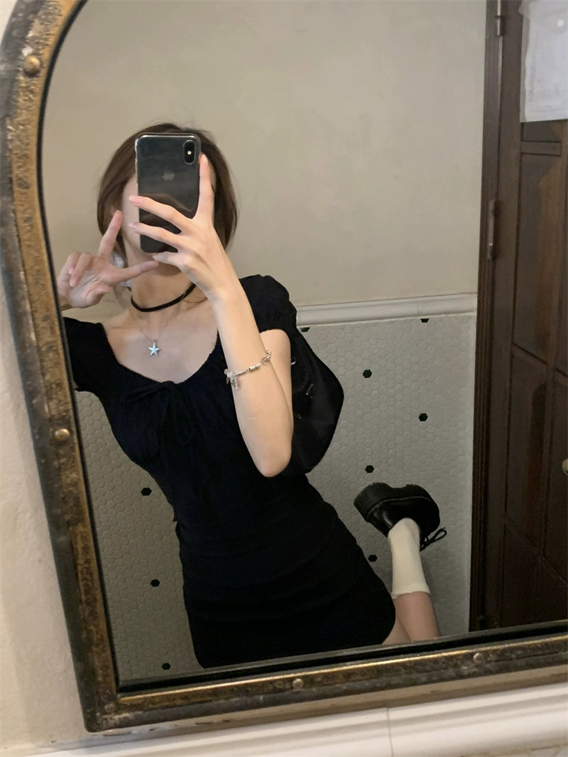 Basic Ruched Bust Black Dress