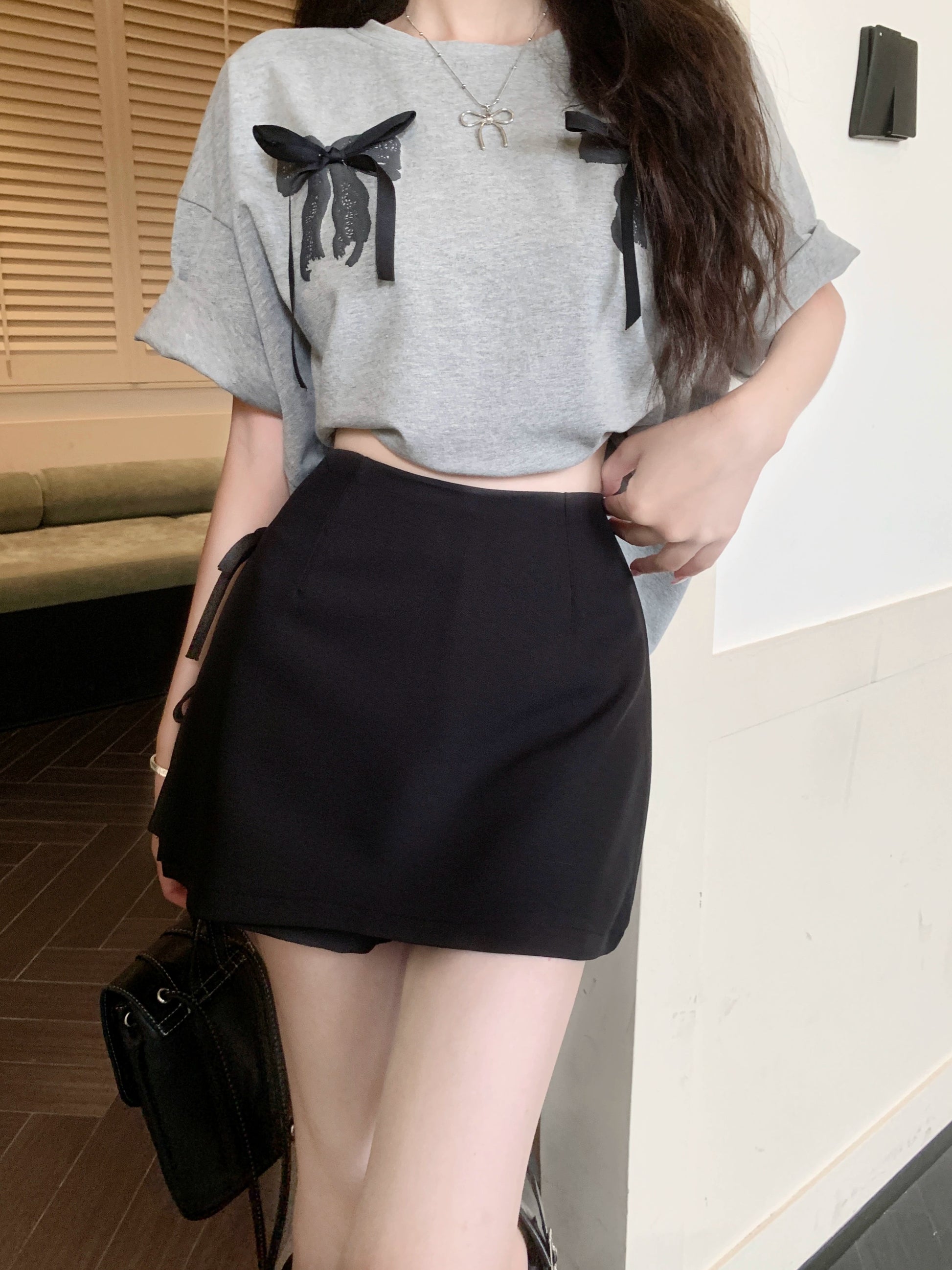 Bowknot Tie A-Line High-Waist Mini Skirt