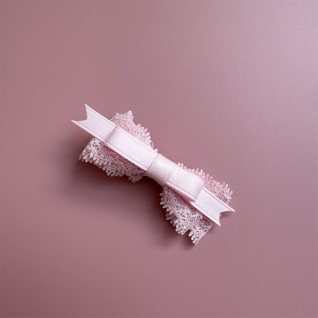 Soft Pink Lace Bow Clips