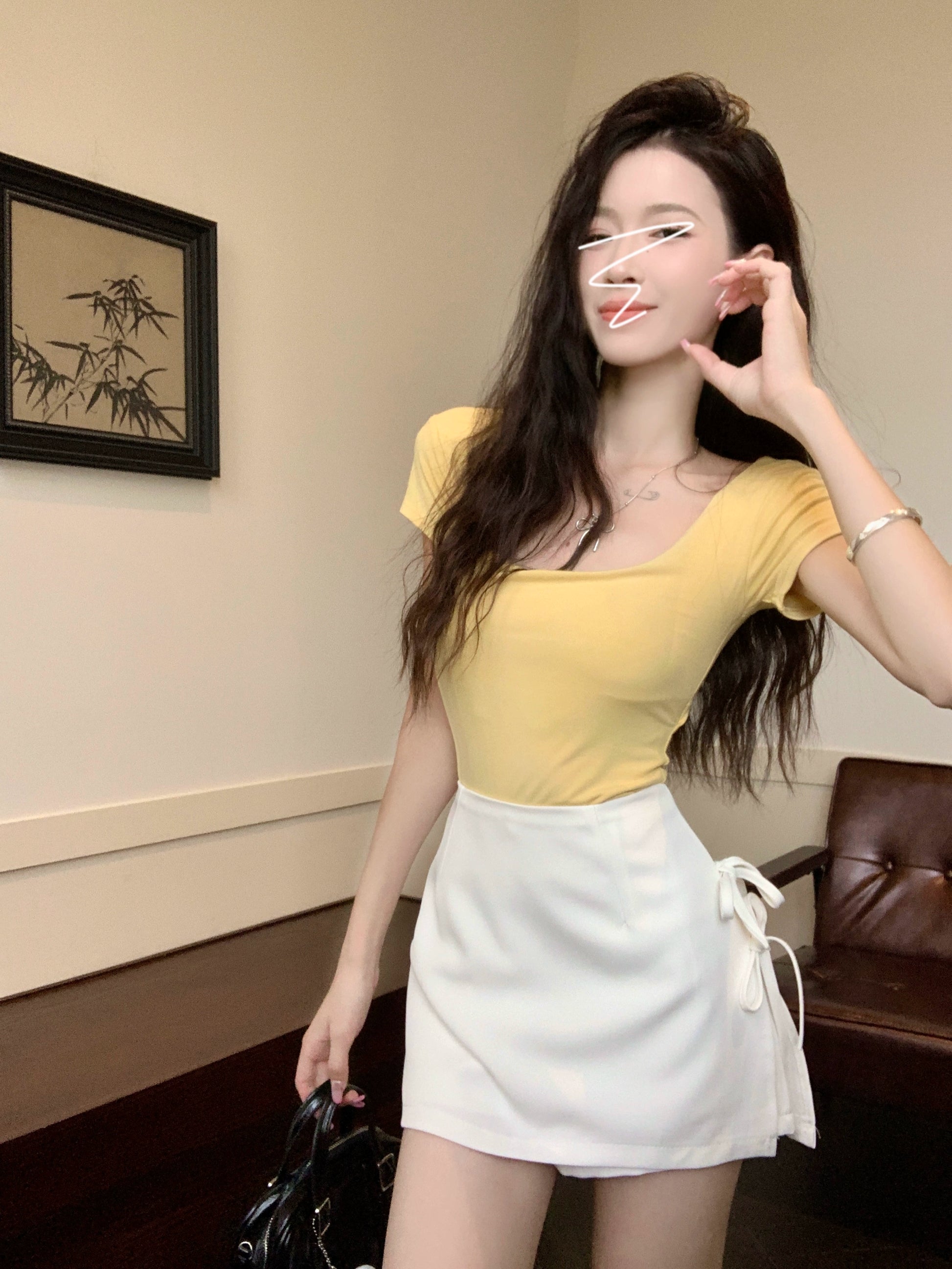 Bowknot Tie A-Line High-Waist Mini Skirt