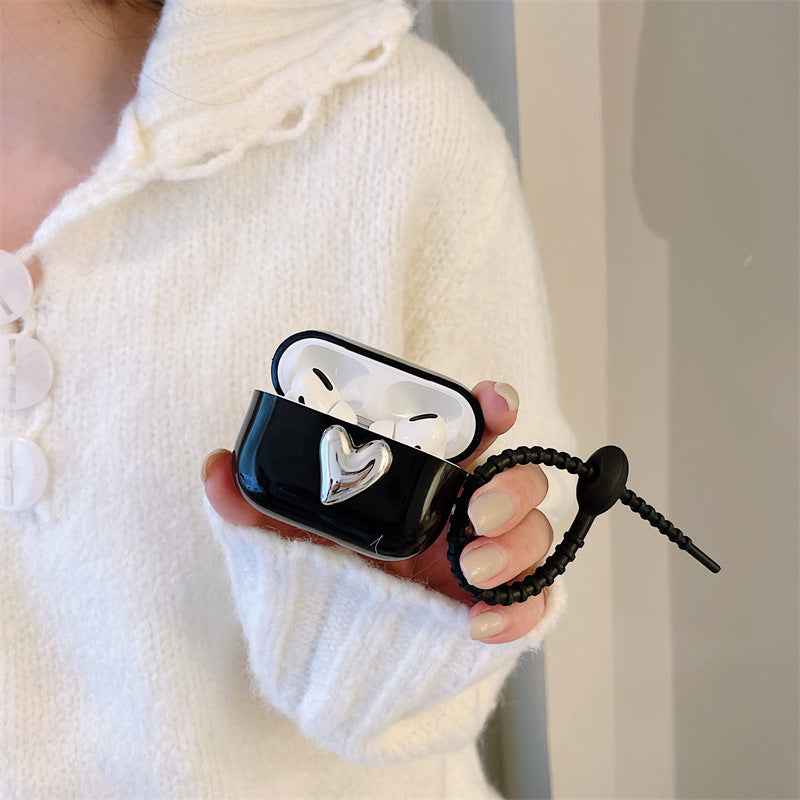 Black Silver Heart Airpods Case