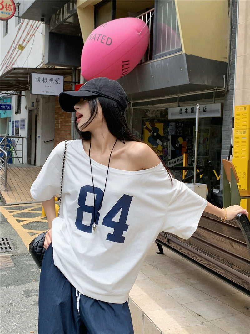 Off Shoulder Oversized Printed Top