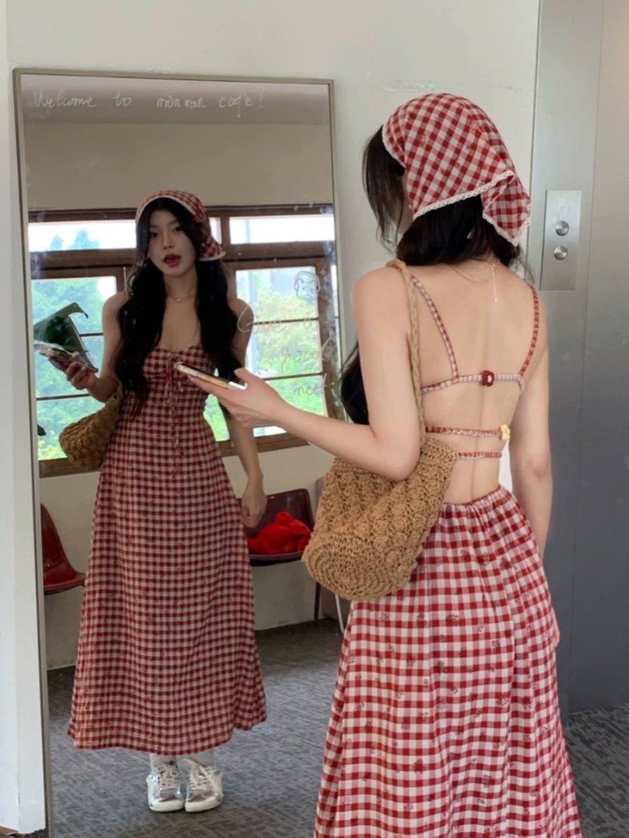 Checkered Open Back Dress