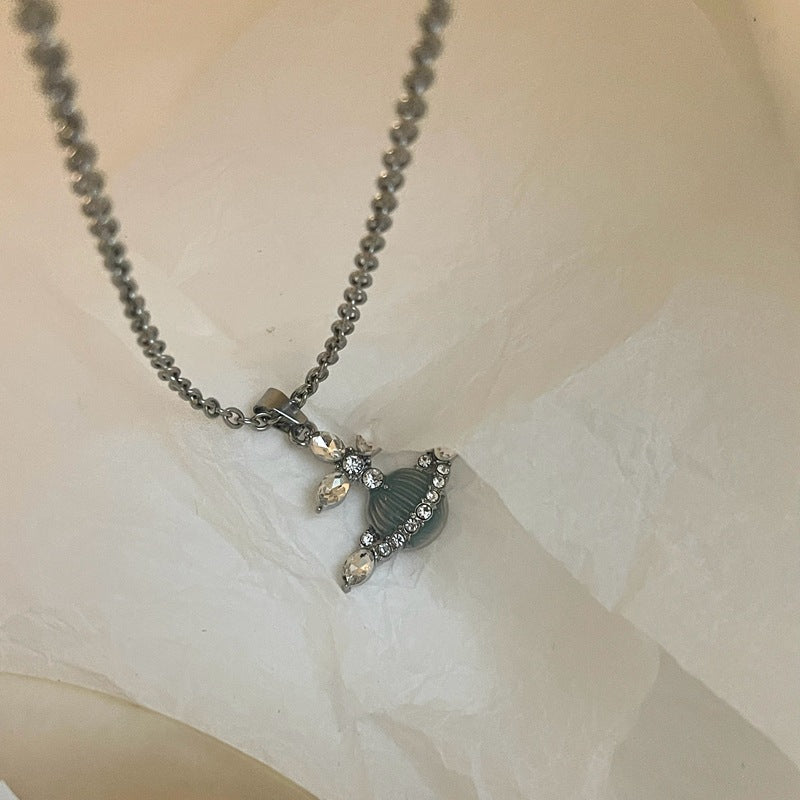 Rhinestone Planet Charm Necklace