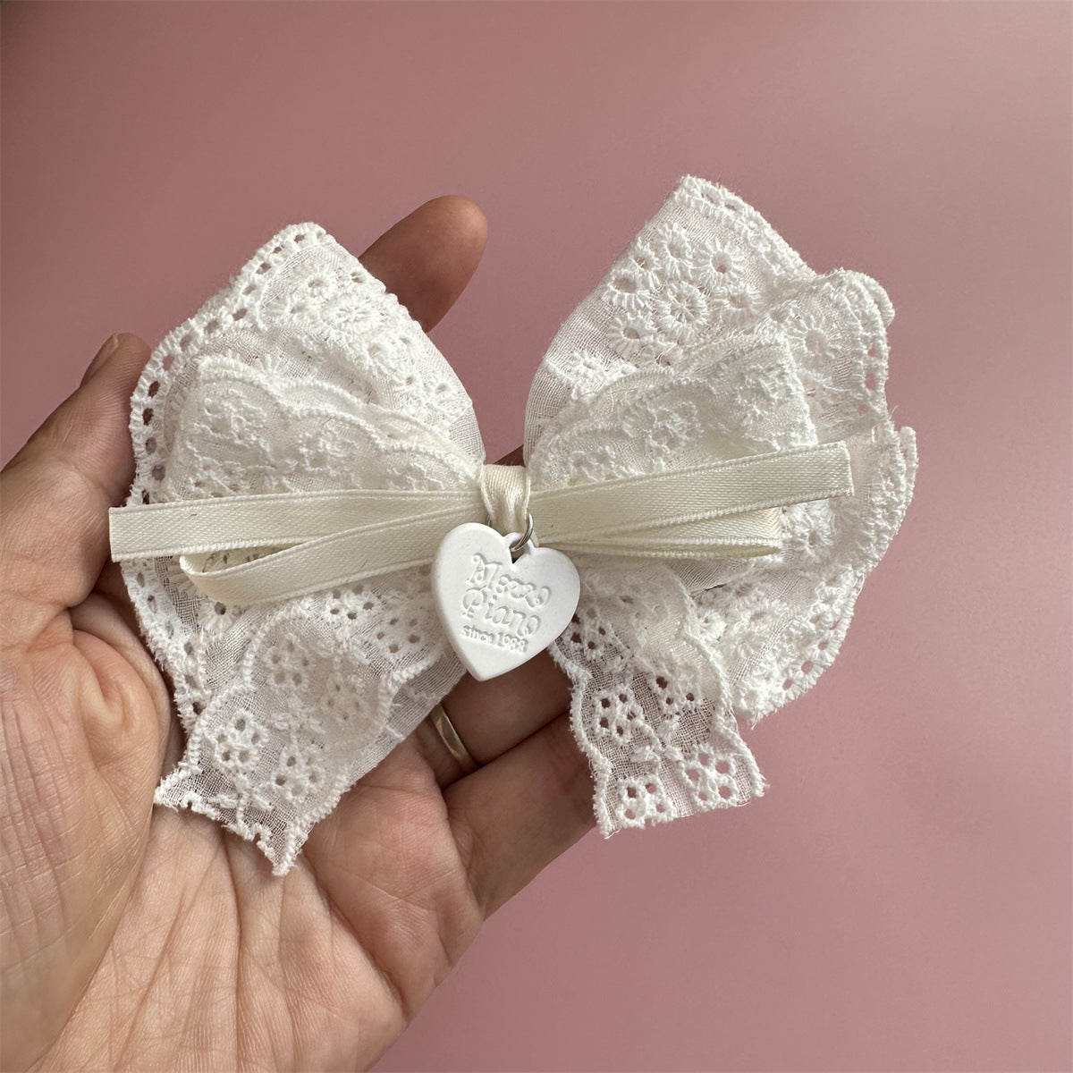 Soft Pink Lace Bow Clips