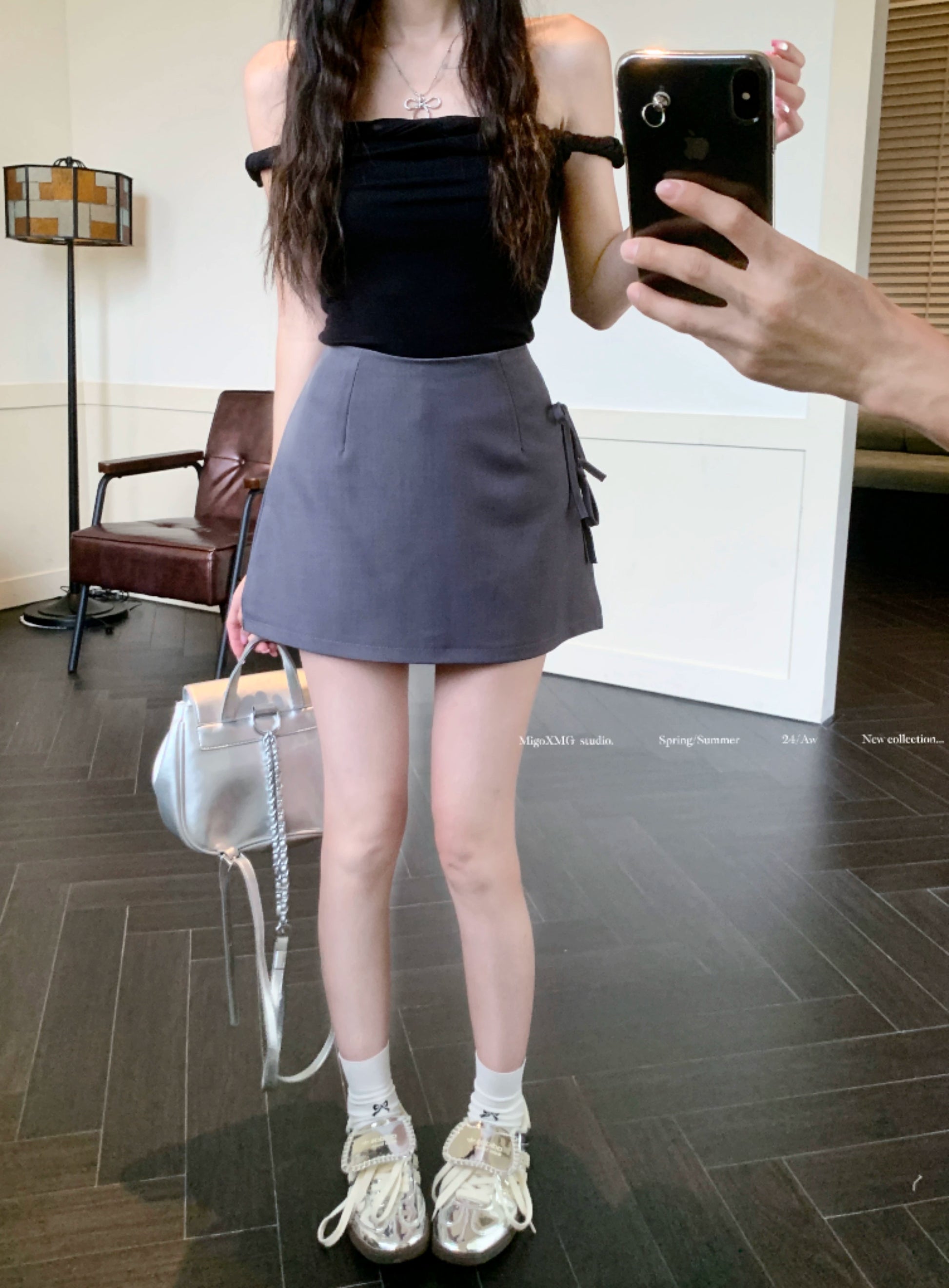 Bowknot Tie A-Line High-Waist Mini Skirt