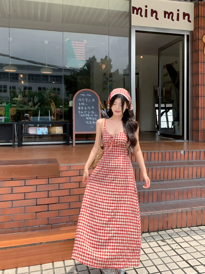Checkered Open Back Dress