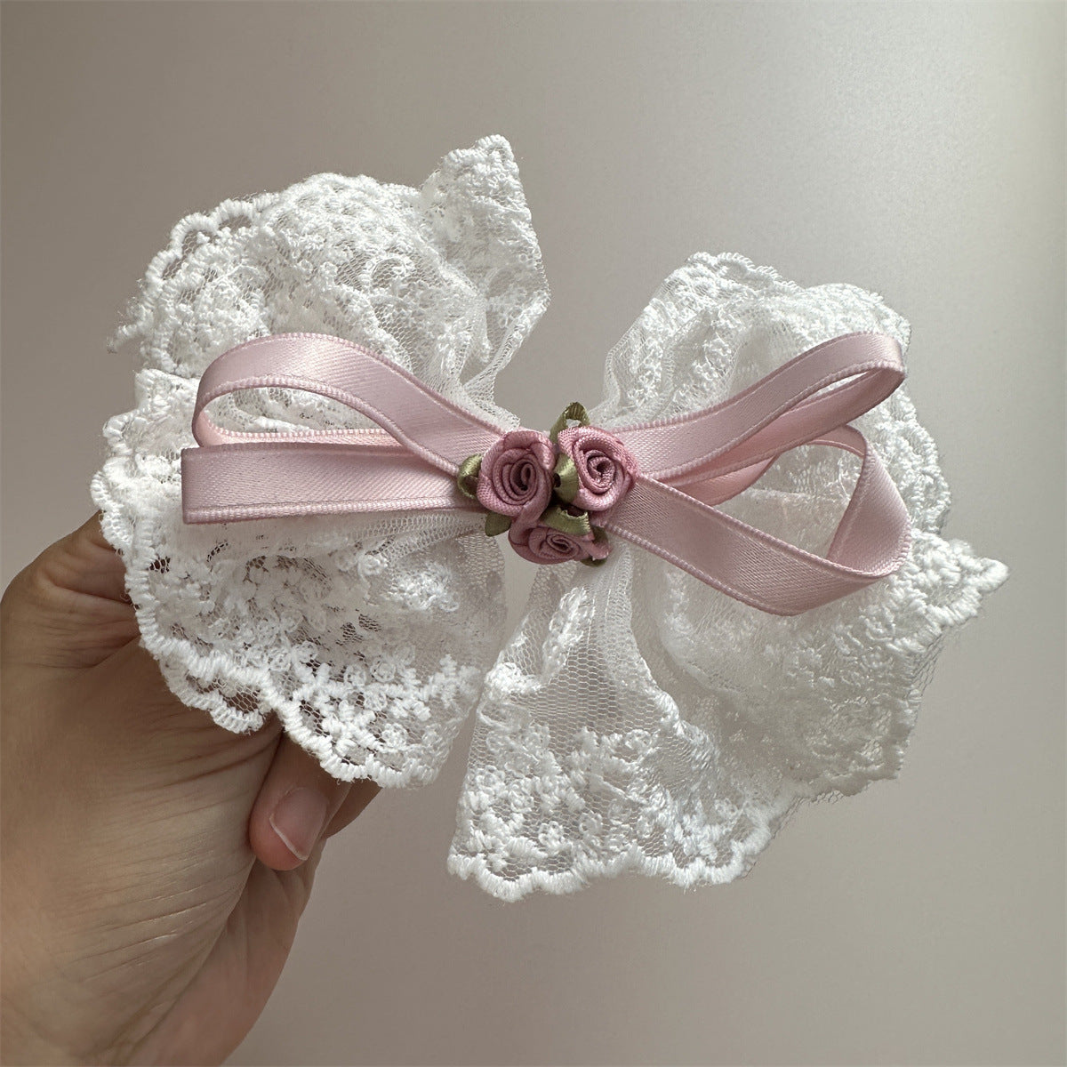 Soft Pink Lace Bow Clips