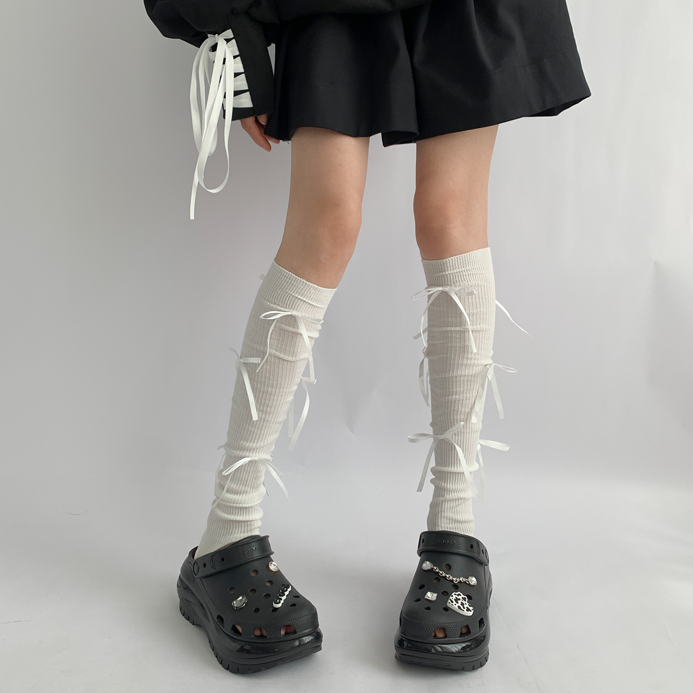 Chic Ribbed Tie-Up Calf Socks