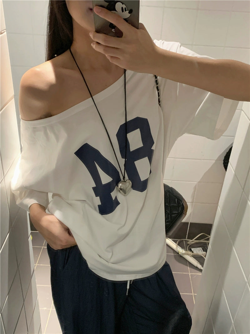 Off Shoulder Oversized Printed Top