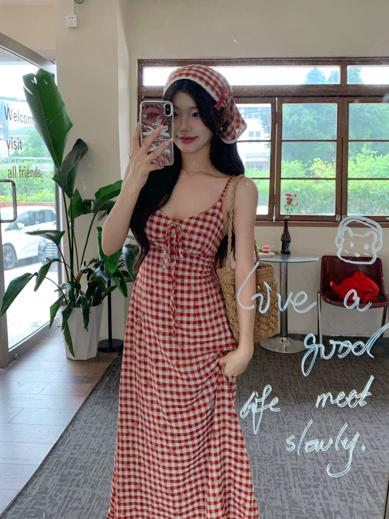Checkered Open Back Dress