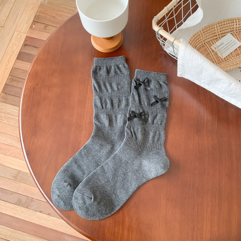 Cozy Bowknot Ribbed Cotton Socks