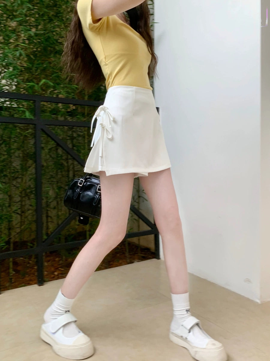 Bowknot Tie A-Line High-Waist Mini Skirt