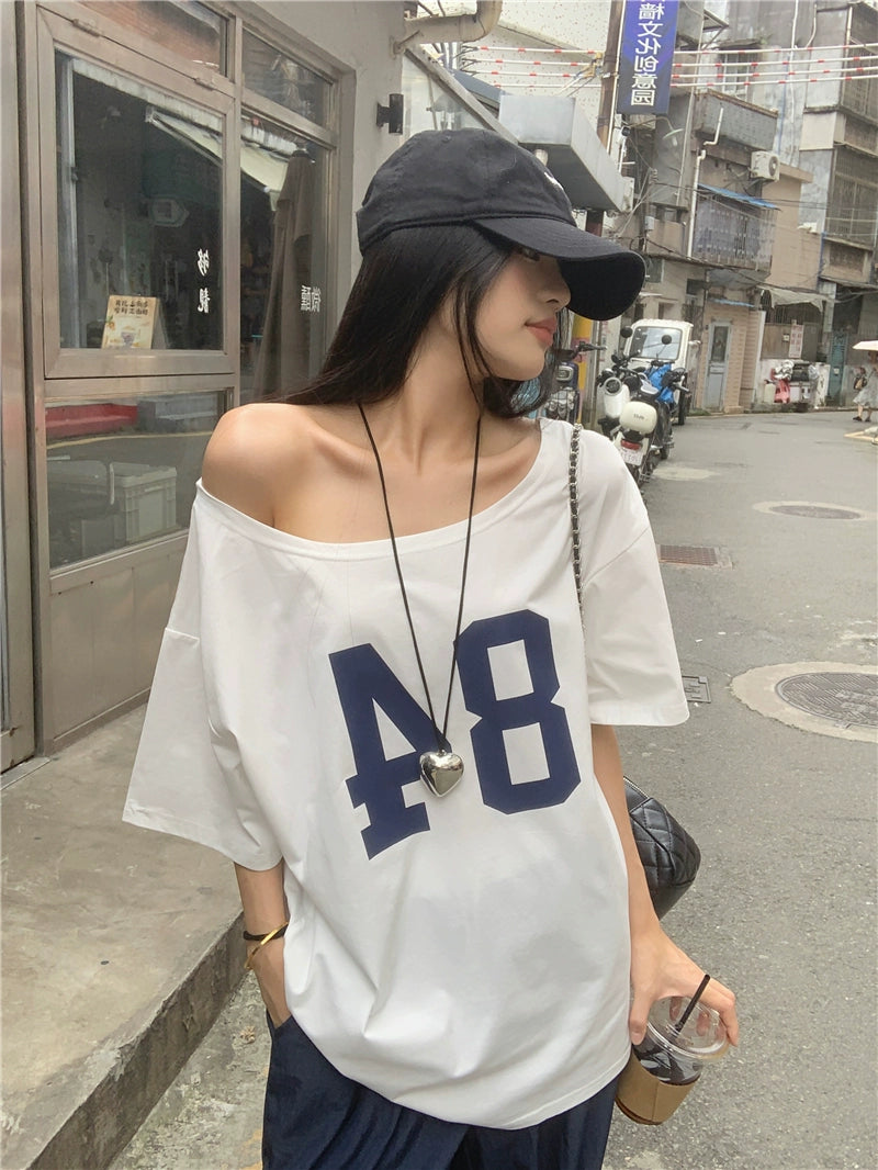 Off Shoulder Oversized Printed Top
