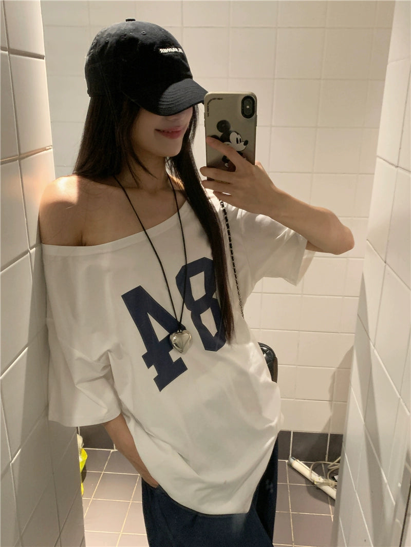 Off Shoulder Oversized Printed Top