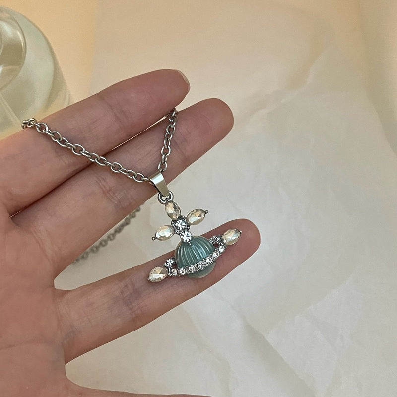 Rhinestone Planet Charm Necklace