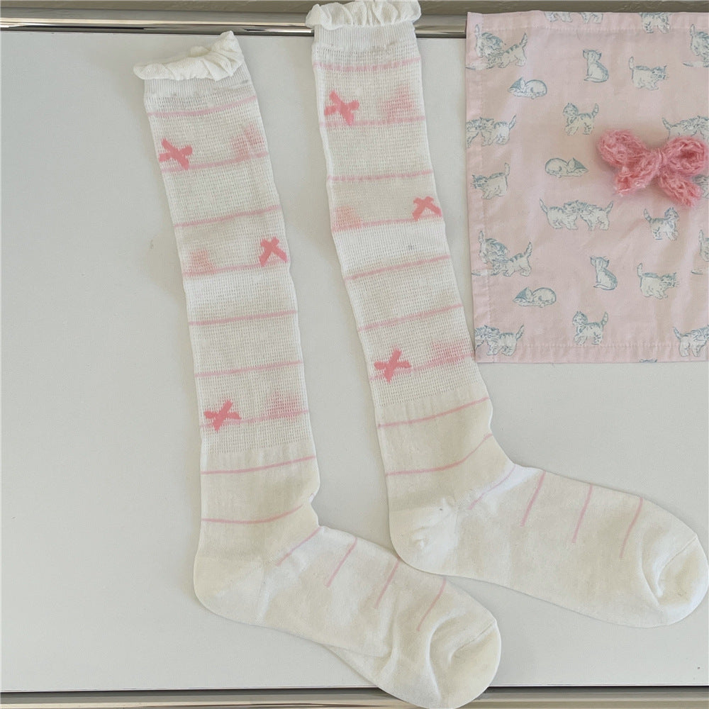Striped Bowknot Cute Cotton Socks
