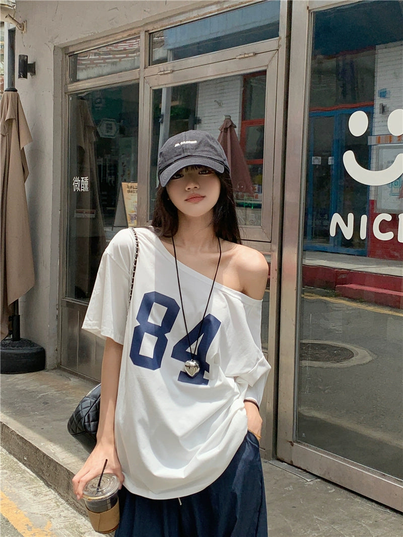 Off Shoulder Oversized Printed Top