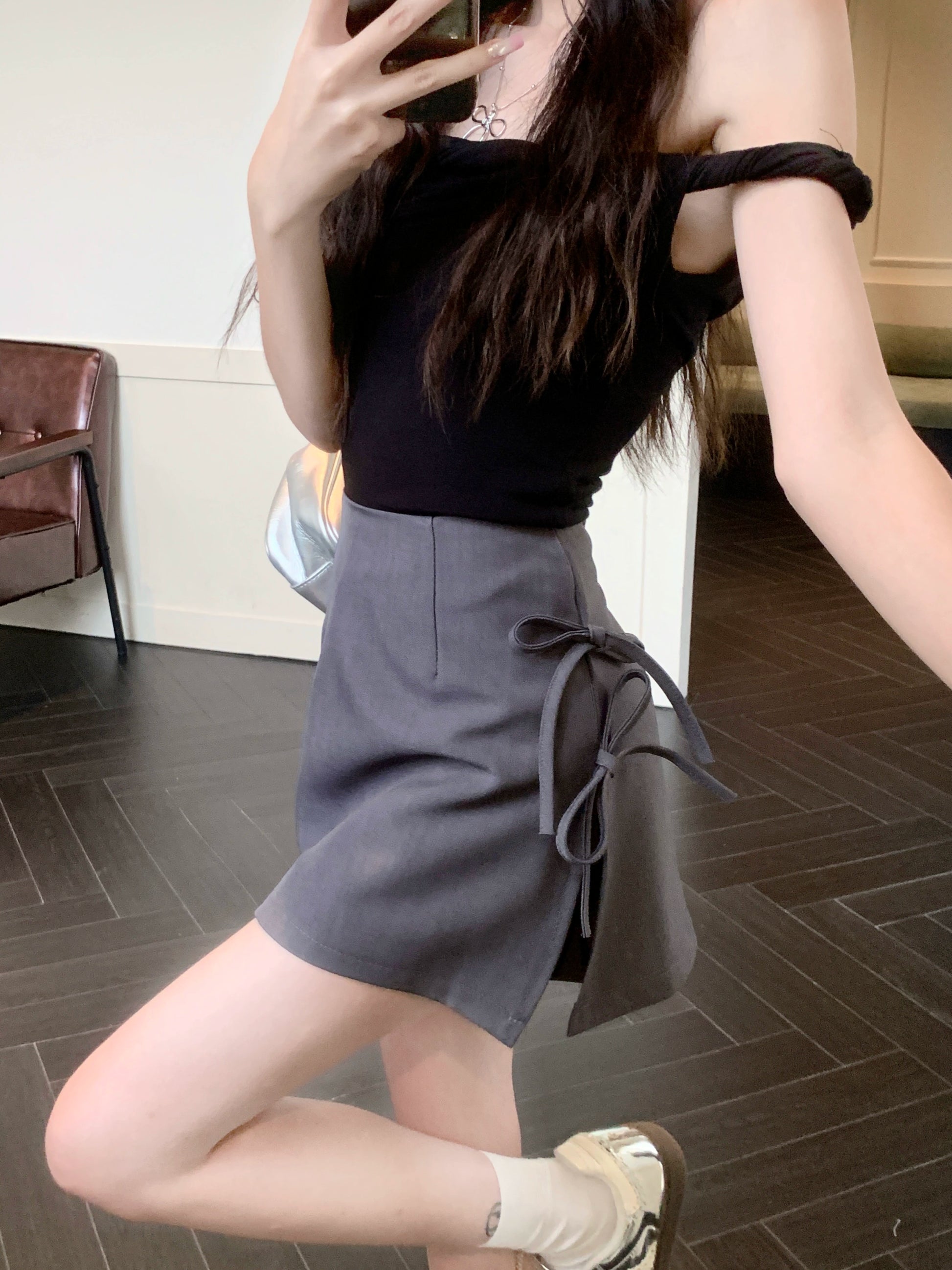 Bowknot Tie A-Line High-Waist Mini Skirt
