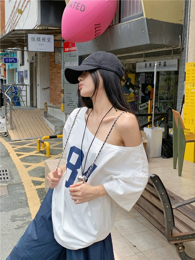Off Shoulder Oversized Printed Top