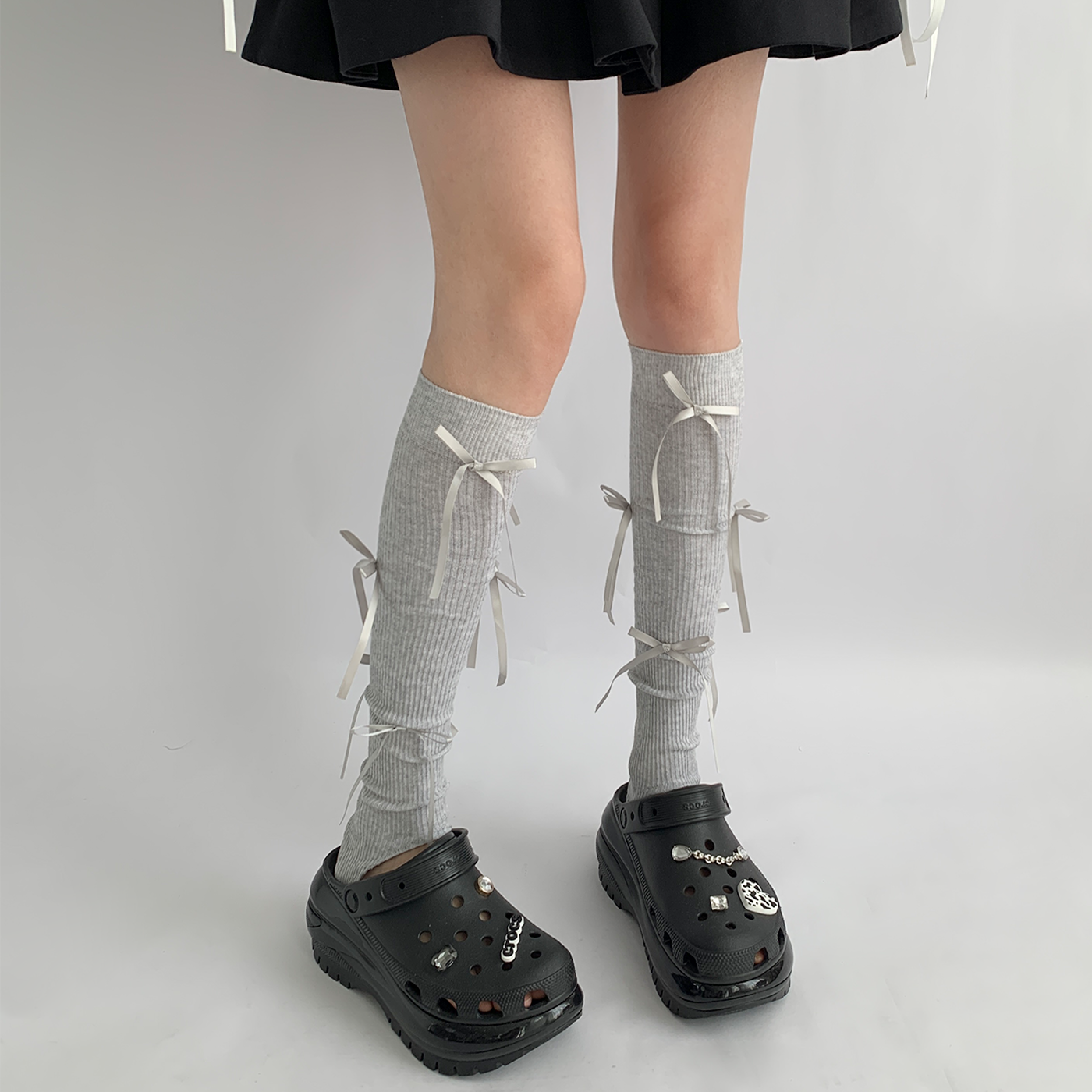 Chic Ribbed Tie-Up Calf Socks