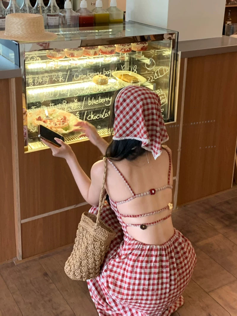 Checkered Open Back Dress