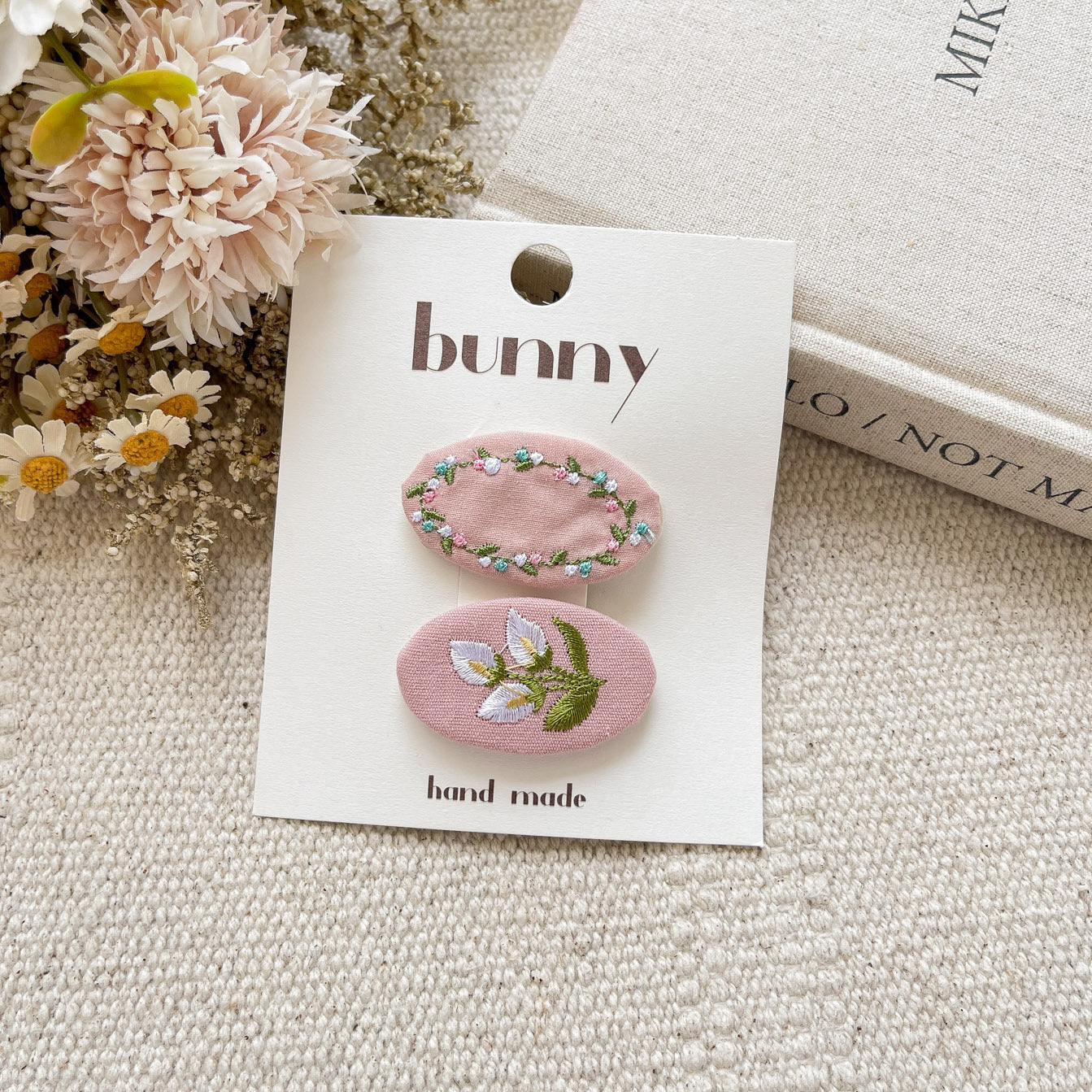 Handmade Pink Embroidered Hair Clips