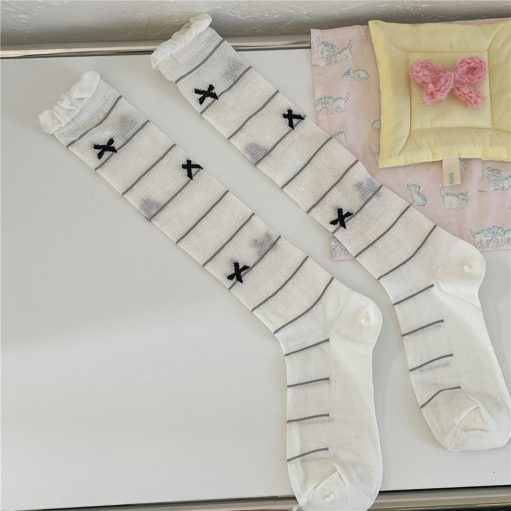 Striped Bowknot Cute Cotton Socks