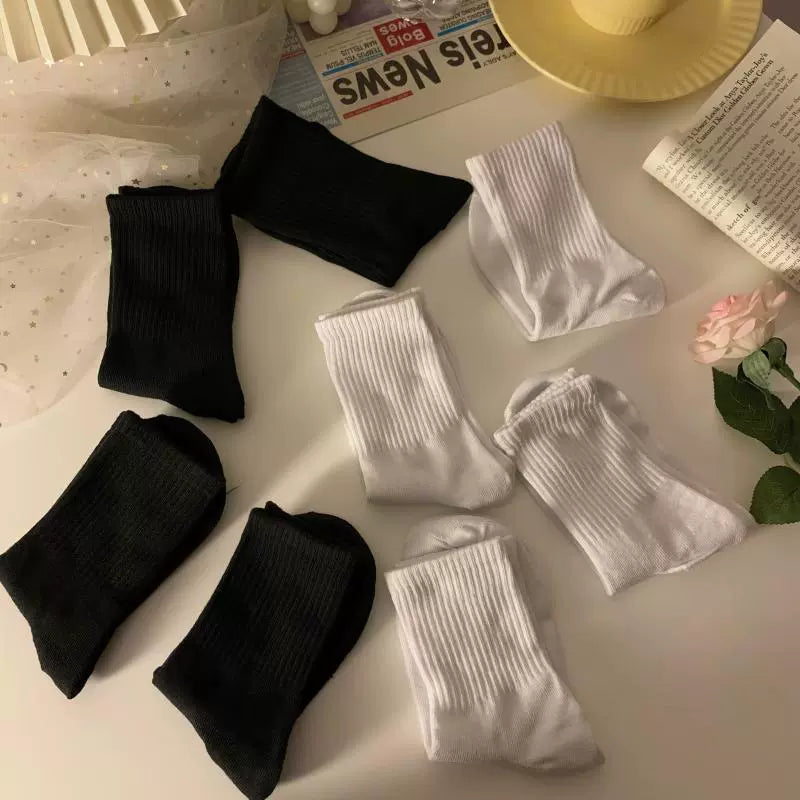 Black White Plain Socks