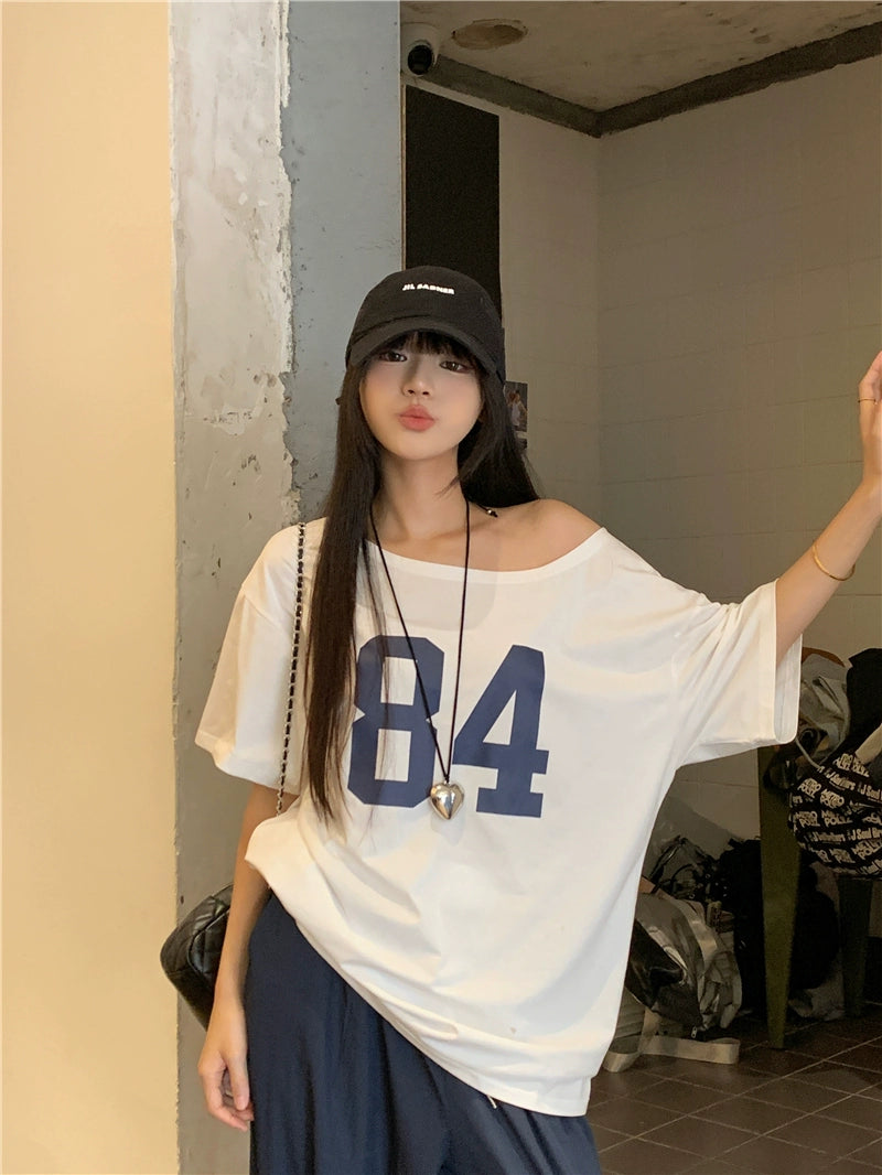 Off Shoulder Oversized Printed Top
