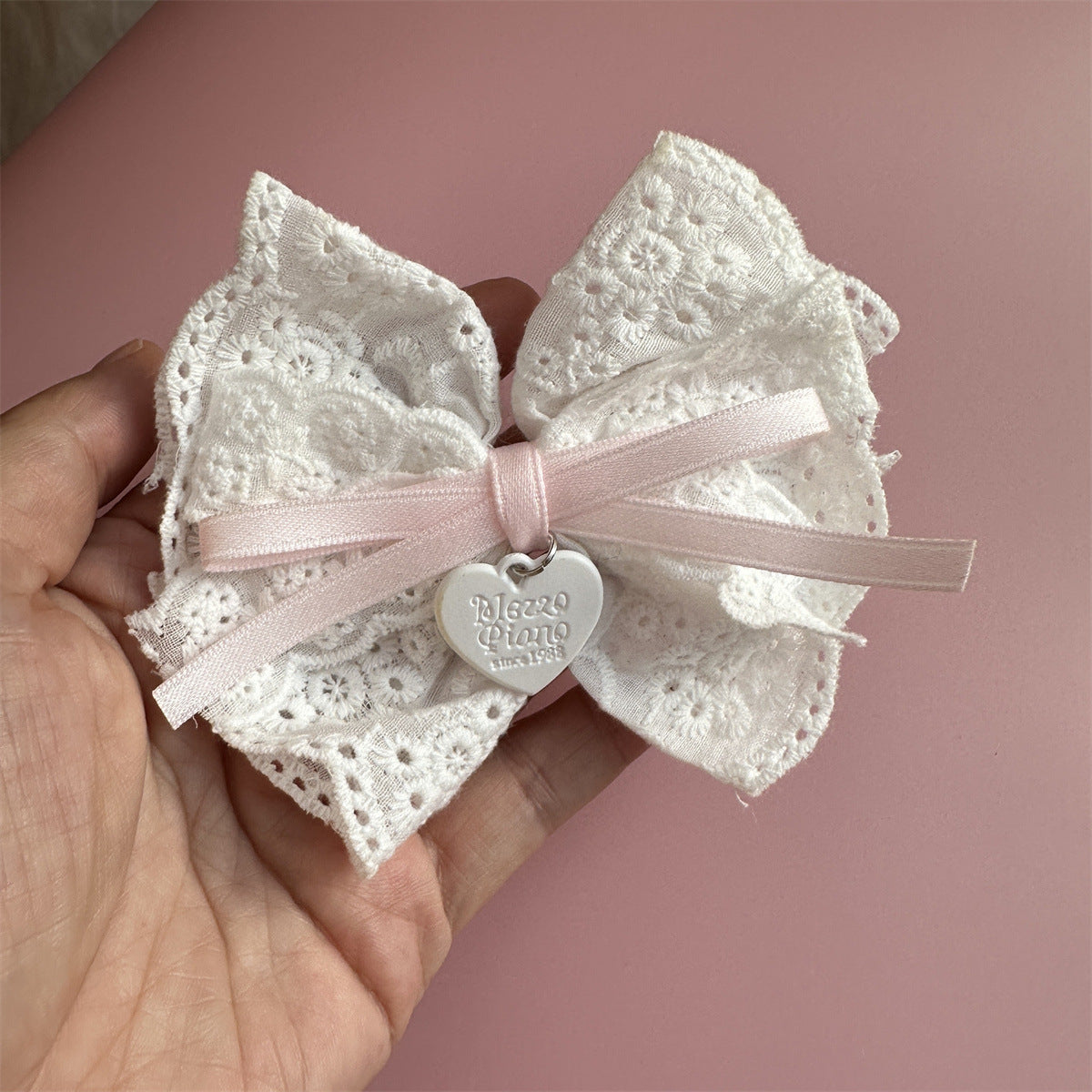 Soft Pink Lace Bow Clips