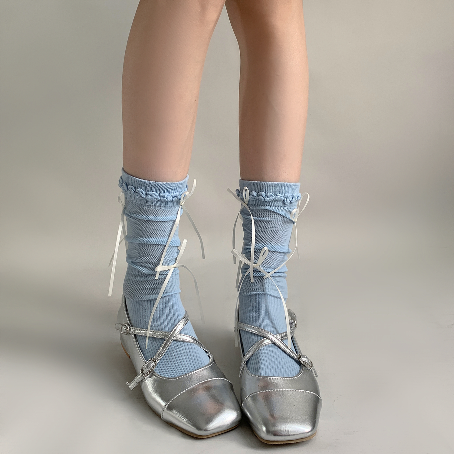 Chic Silver Laced Ballet Socks