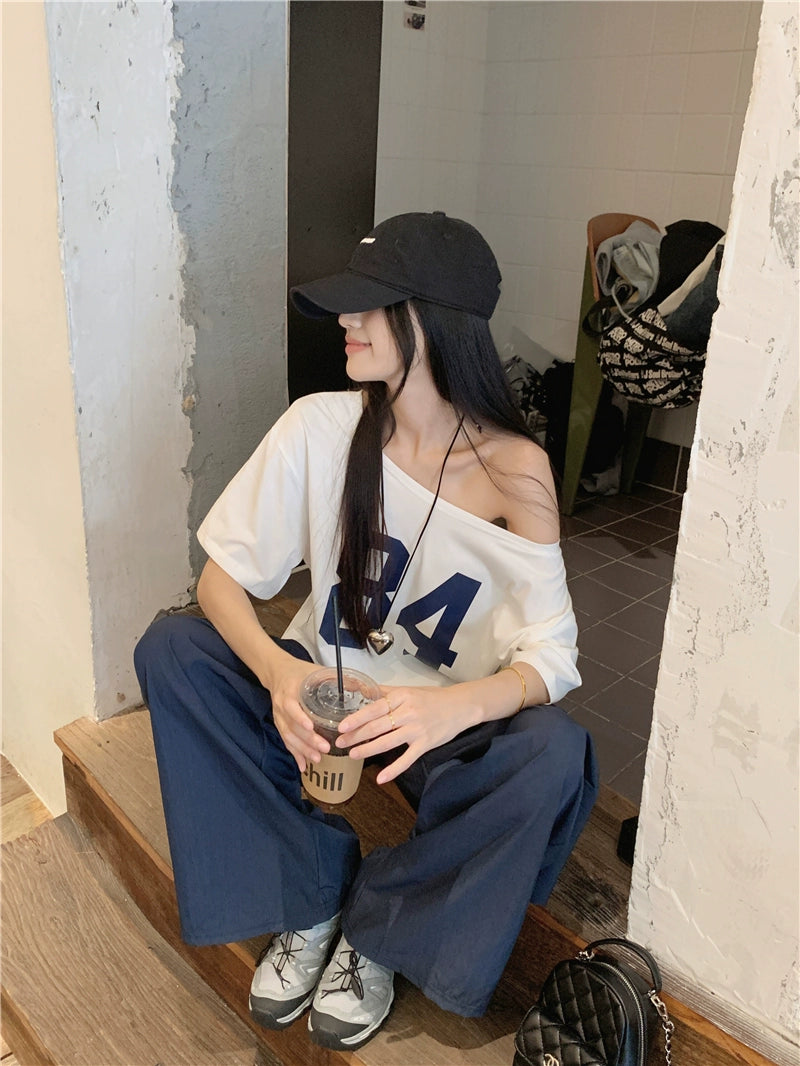 Off Shoulder Oversized Printed Top