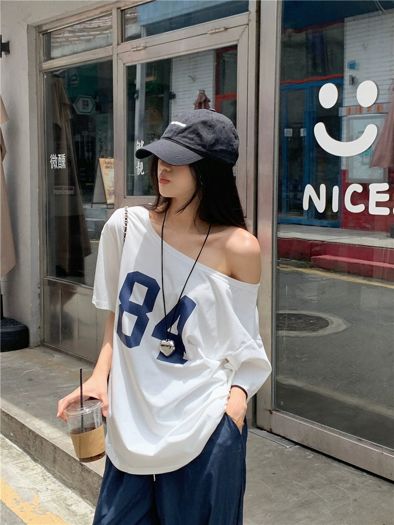 Off Shoulder Oversized Printed Top