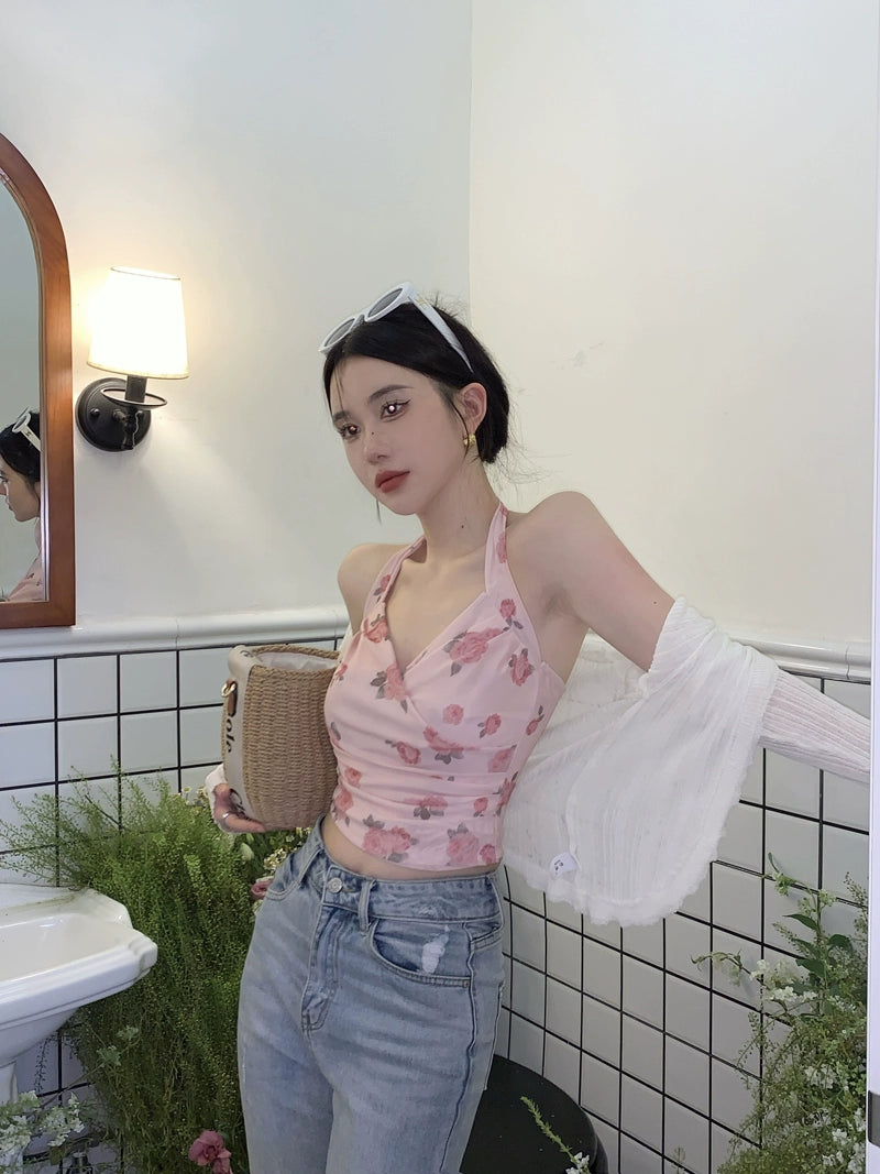 Rose Mesh Halter Top