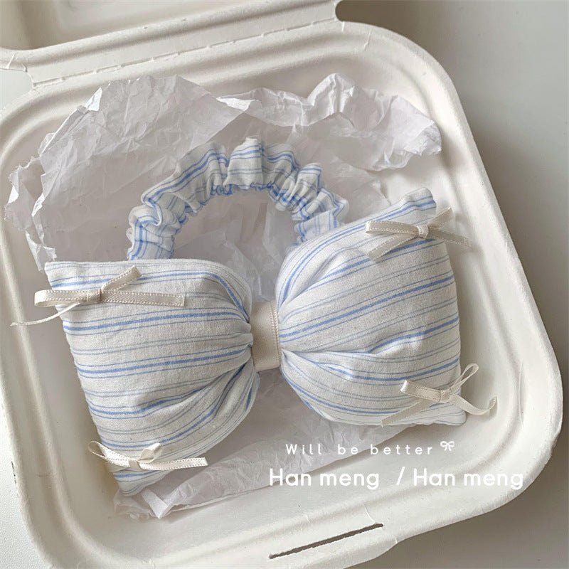 Striped Blue Ribbon Hair Set