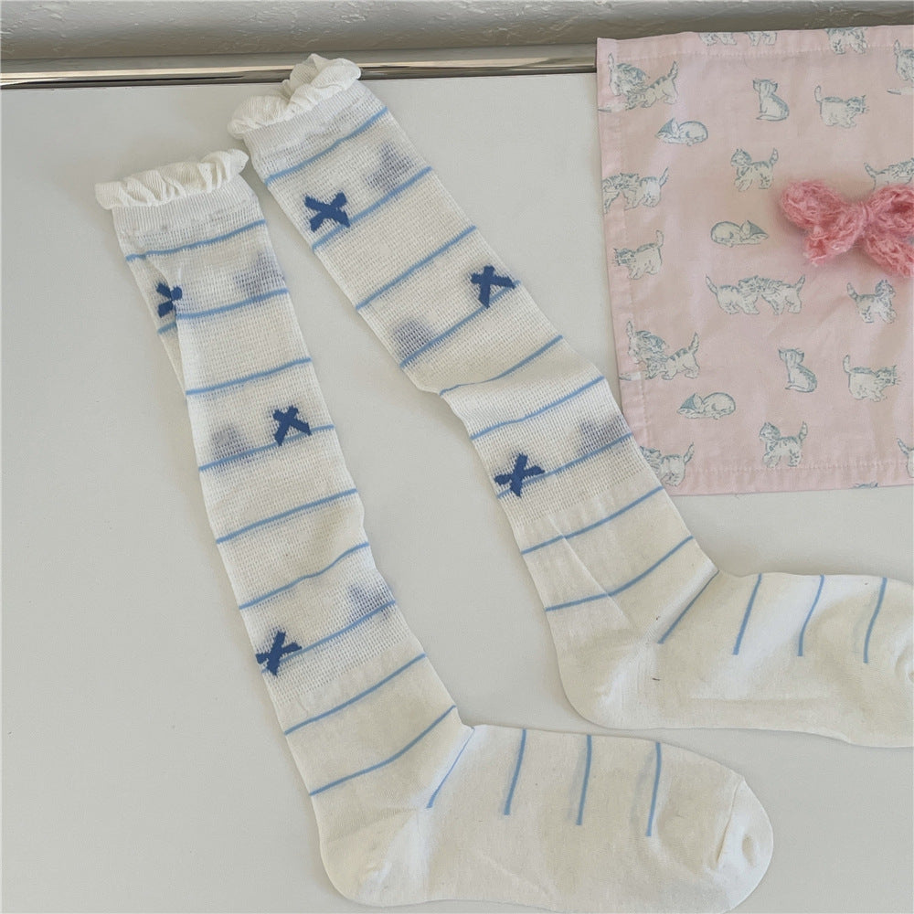 Striped Bowknot Cute Cotton Socks