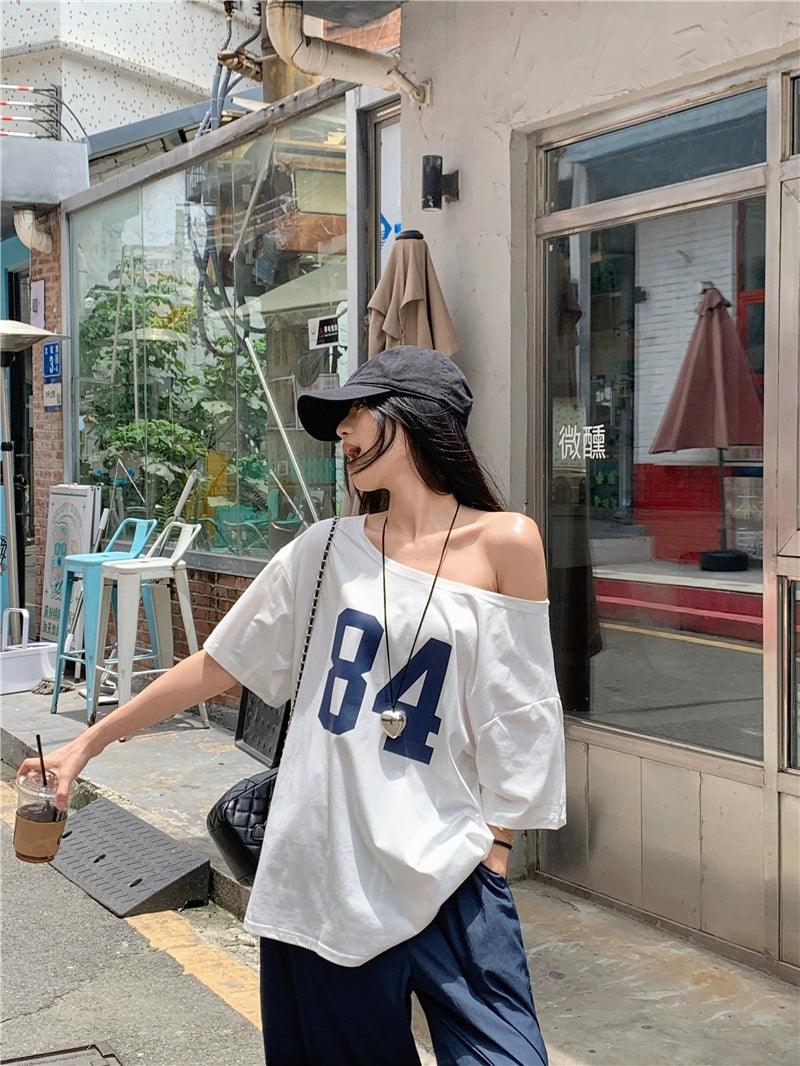 Off Shoulder Oversized Printed Top