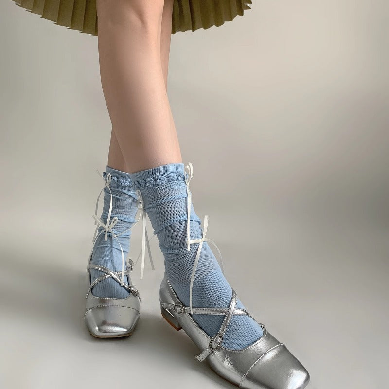 Chic Silver Laced Ballet Socks