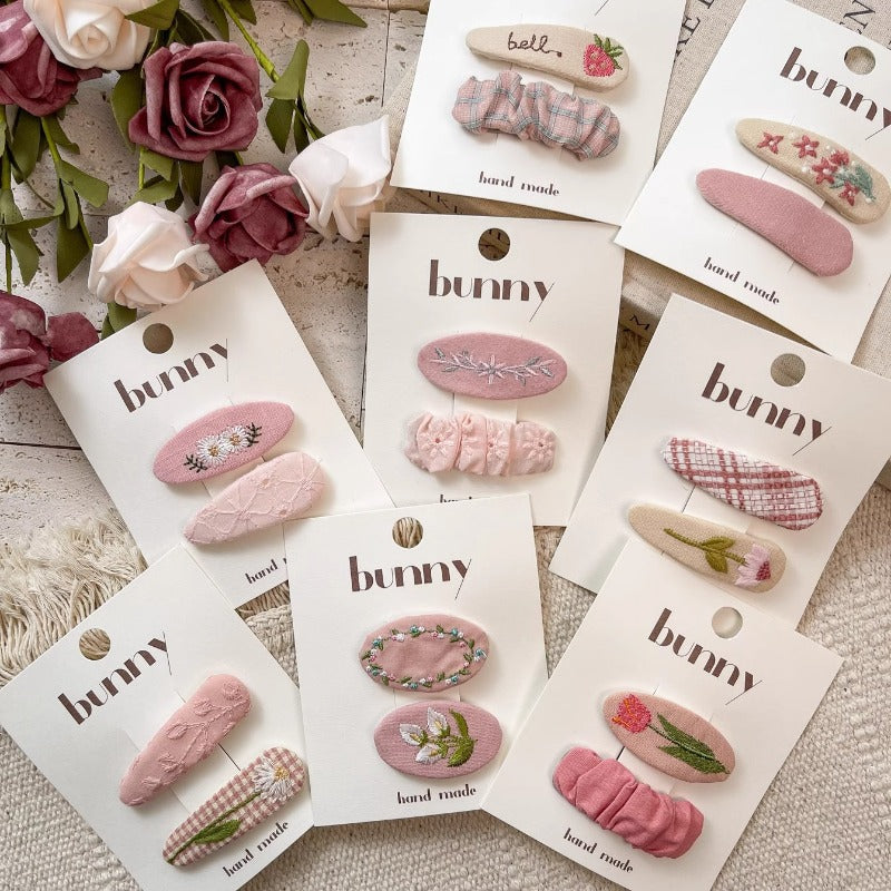 Handmade Pink Embroidered Hair Clips