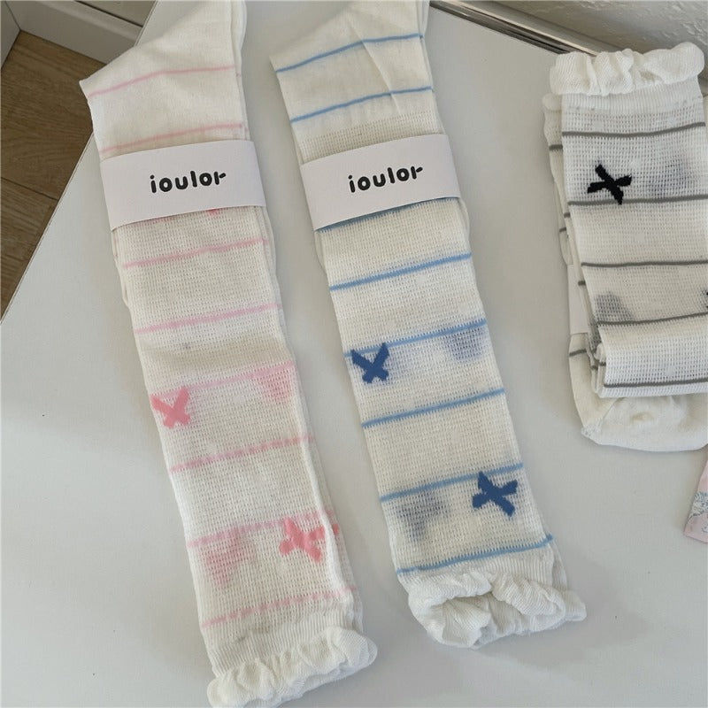 Striped Bowknot Cute Cotton Socks