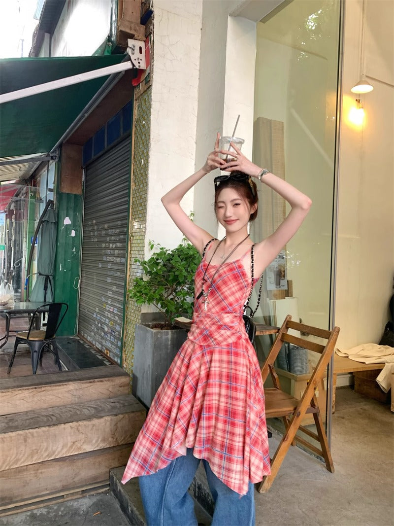 Checkered Strappy Dress Top