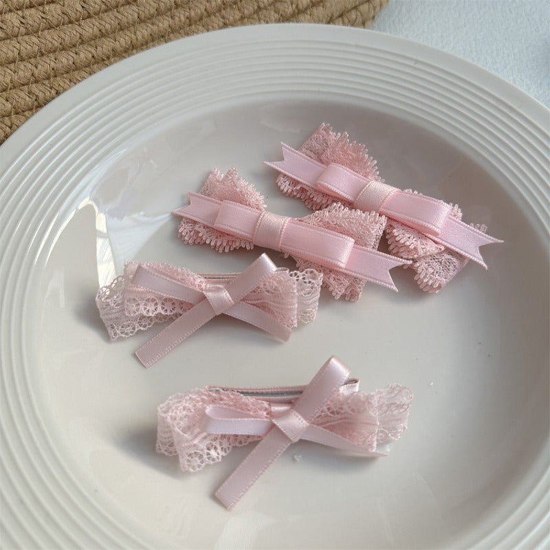 Soft Pink Lace Bow Clips
